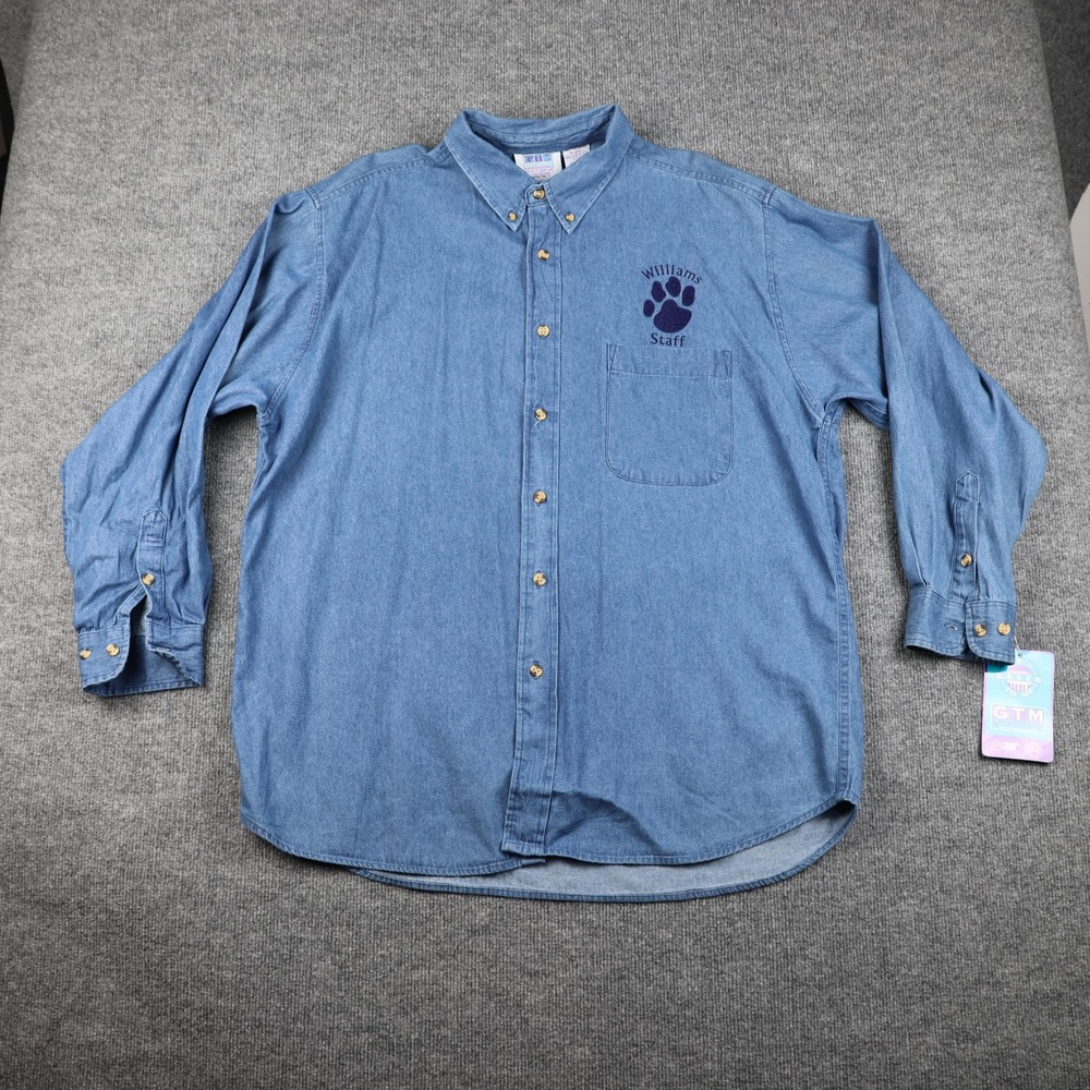 GTM Sportswear Shirt Womens 1X‎ Denim Button Down Embroidered Williams Staff
